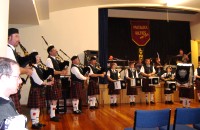 The Mataura Kilties Pipe Band - performing the concert at the Town Hall Stewart Island